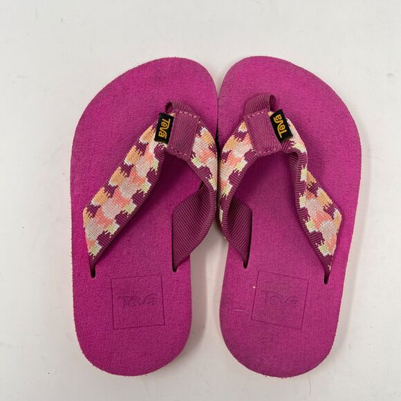 Teva Mush II Little Girl Rhia Pink Orange Flip Flop Thong Sandals Size C 11 - Picture 1 of 6